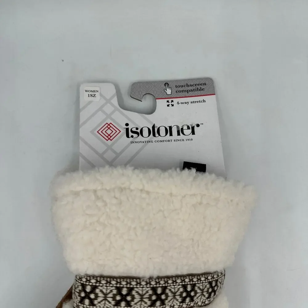 Isotoner Women’s Mittens Sherpa Beige Brown SmartTouch OSFM NWT